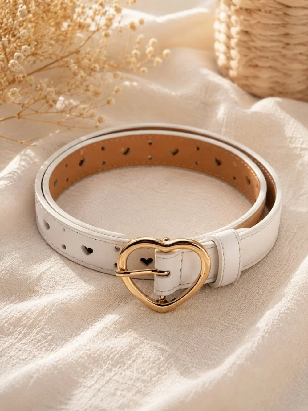 Girls White Belt Gold Heart Buckle